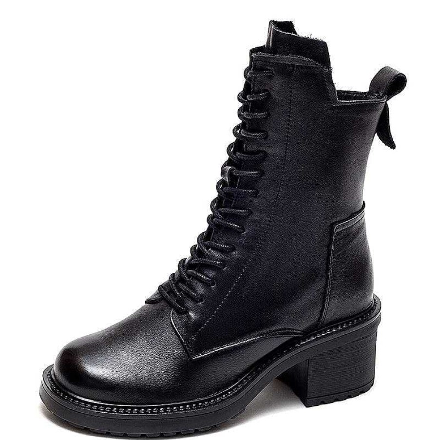 Dwarves Women Biker Boots Lace-Up Combat Boots Retro Short Boots 60Mm Block Heel In /