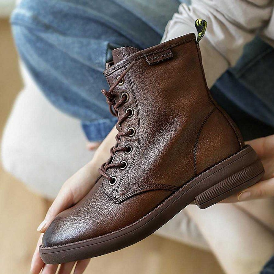 Dwarves Handmade Classic Martin Boots Women Genuine Leather Lace-Up Oxfords Round Toe Chunky Ankle Booties / /