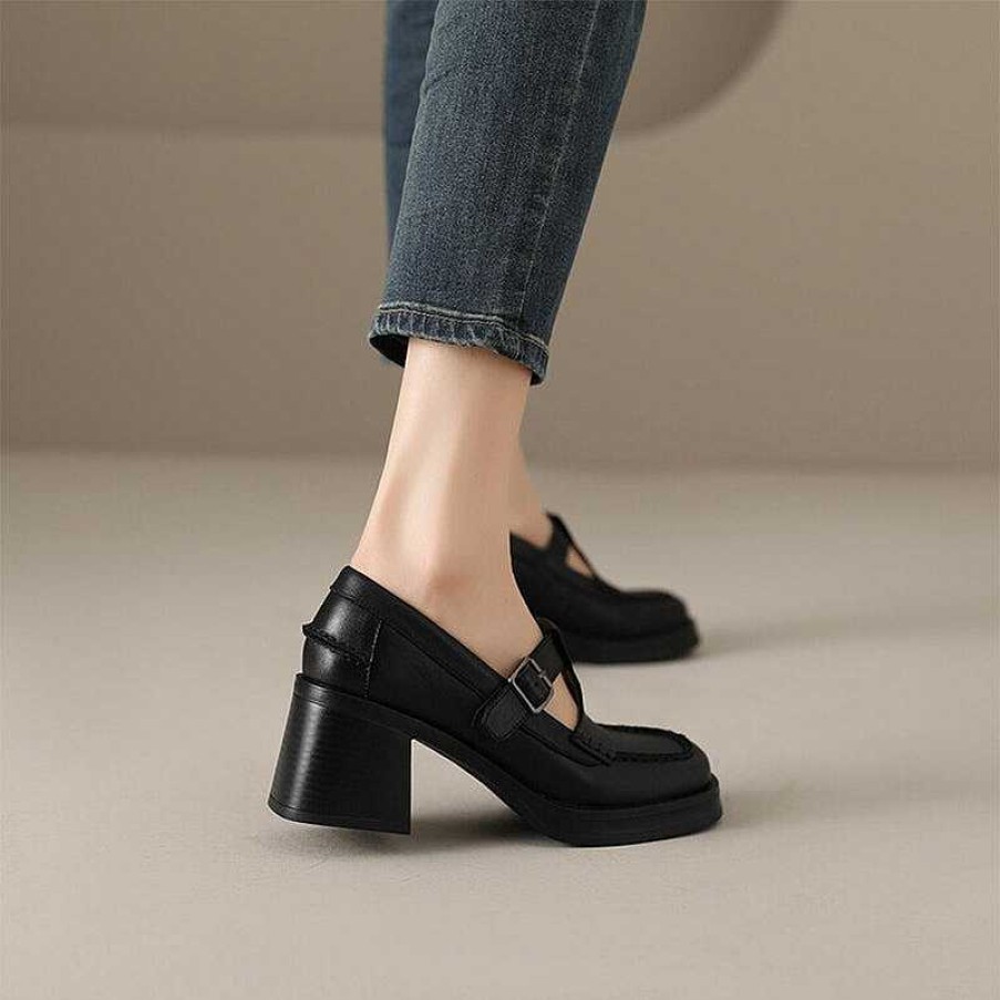 Dwarves Round Toe T Strap Mary Jane Shoes 70Mm Block Heel In /