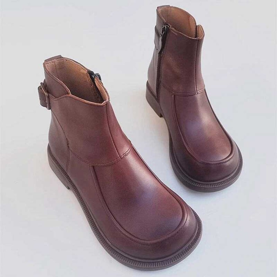 Dwarves Handmade Leather Big Toe Chelsea Boots For Women Ankle Boots Have Fleece Lined /