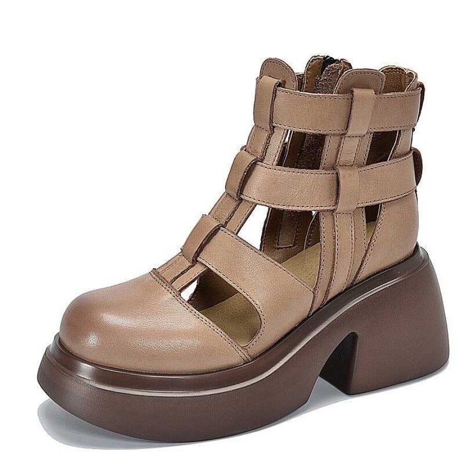 Dwarves Woven Leather Platform Gladiator Sandals With Side Zipper In / / /