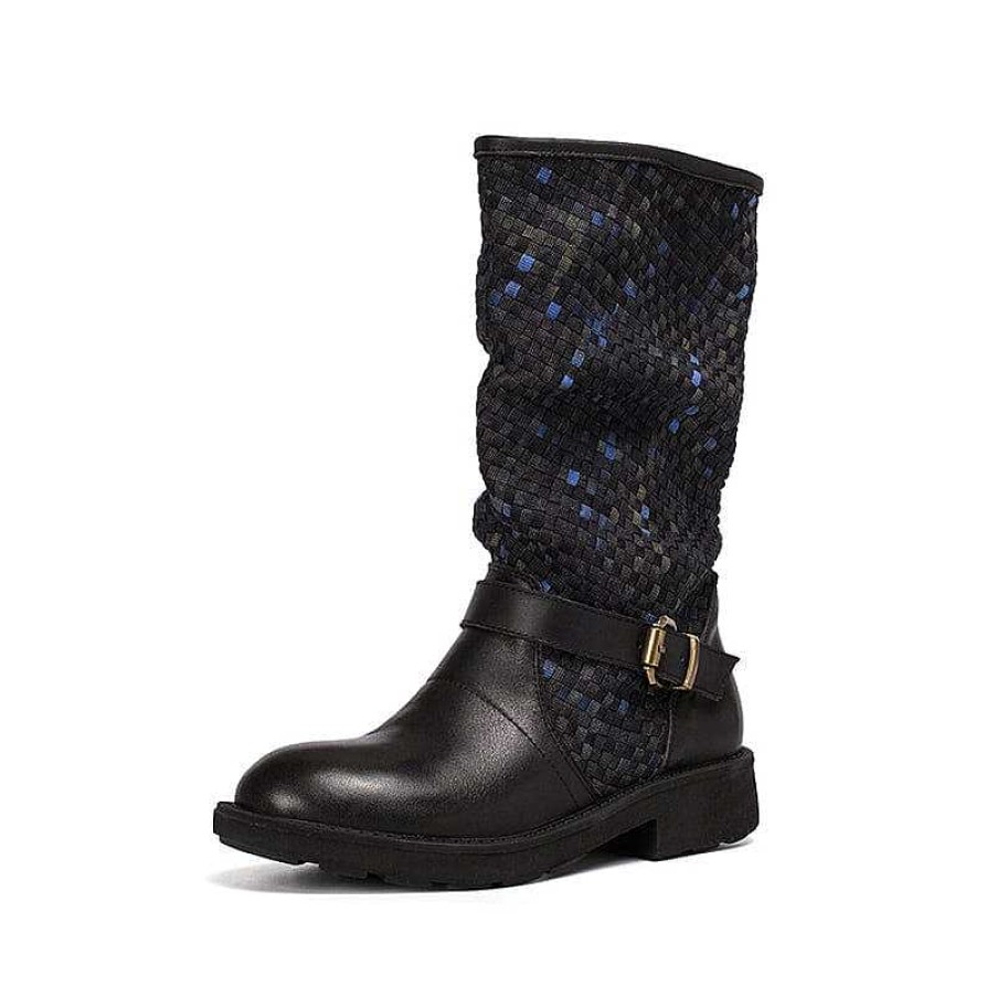 Dwarves Woven Leather Boots Mid Calf Color Blocking Design Riding Boots In / / /