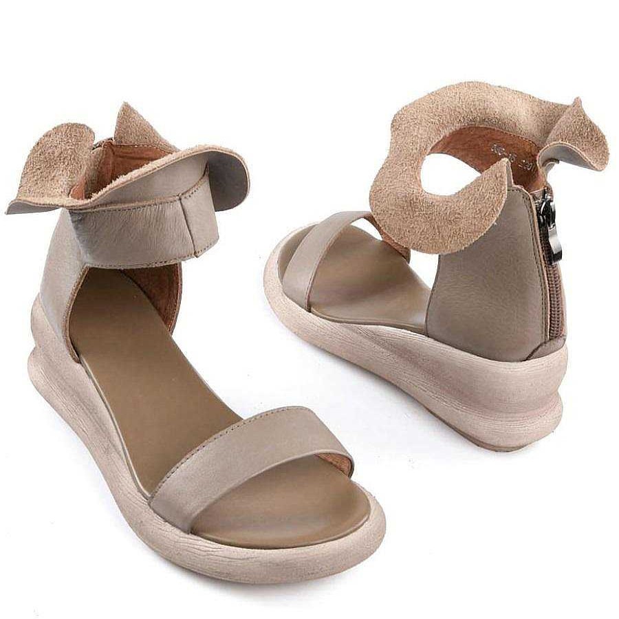 Dwarves Wedge Sandals Soft Full Grain Leather Wrap Ankle Zip Up Summer Sandals