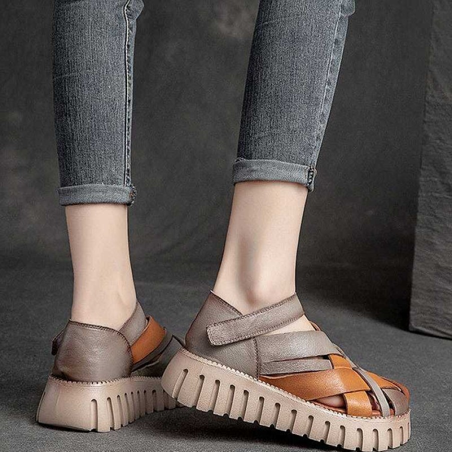 Dwarves Woven Leather Flatform Gladiator Sandals For Women In /