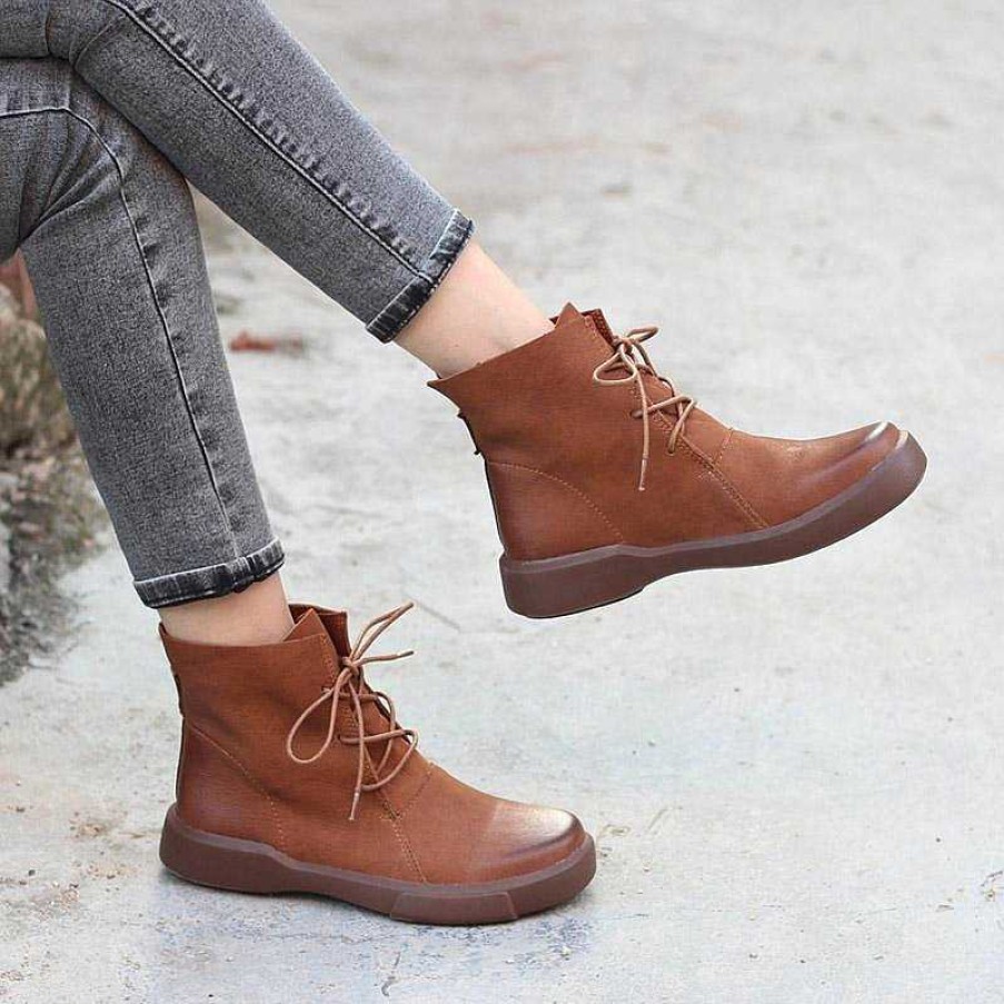 Dwarves Women Retro Martin Boots Lace Up Soft Leather Oxford Casual Walking Booties /