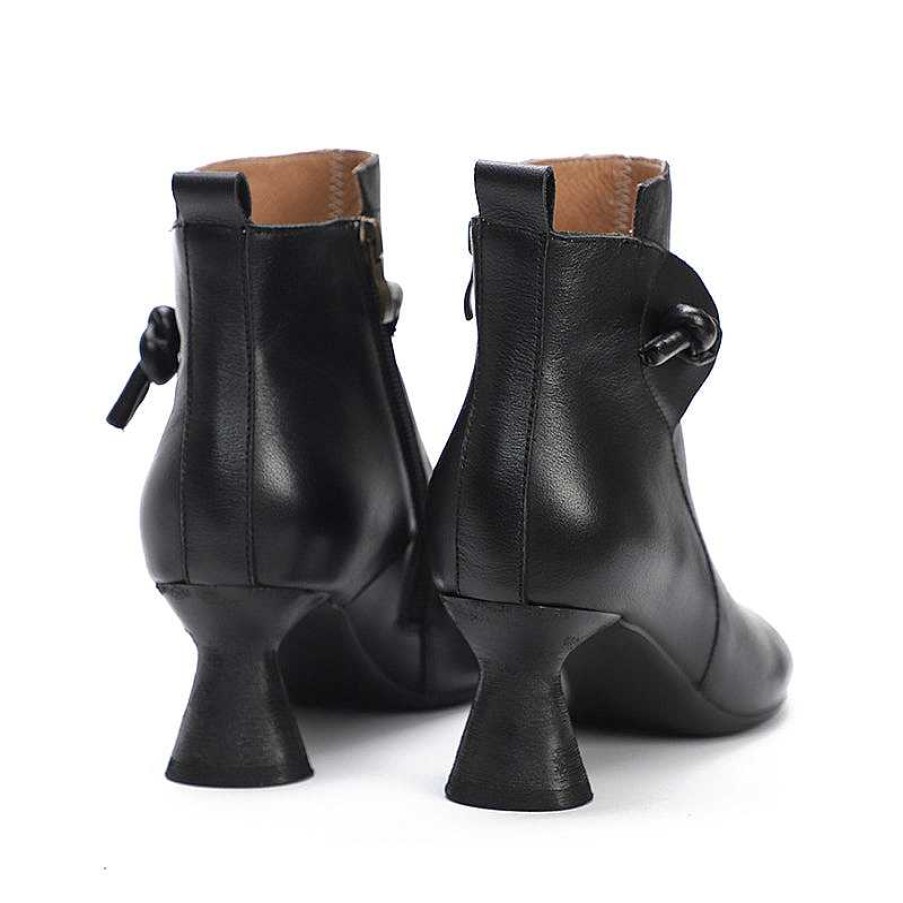 Dwarves Handmade Soft Leather Kitty Heel Ankle Boots For Women Retro Round Toe Side Zipper In /