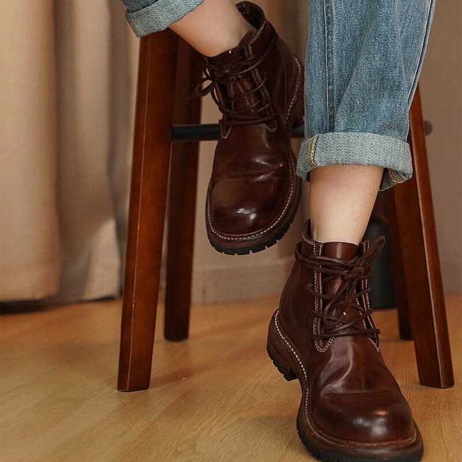 Dwarves Goodyear Horse Leather Oxford Boots For Women Sweet And Cool Ankle Boots In /