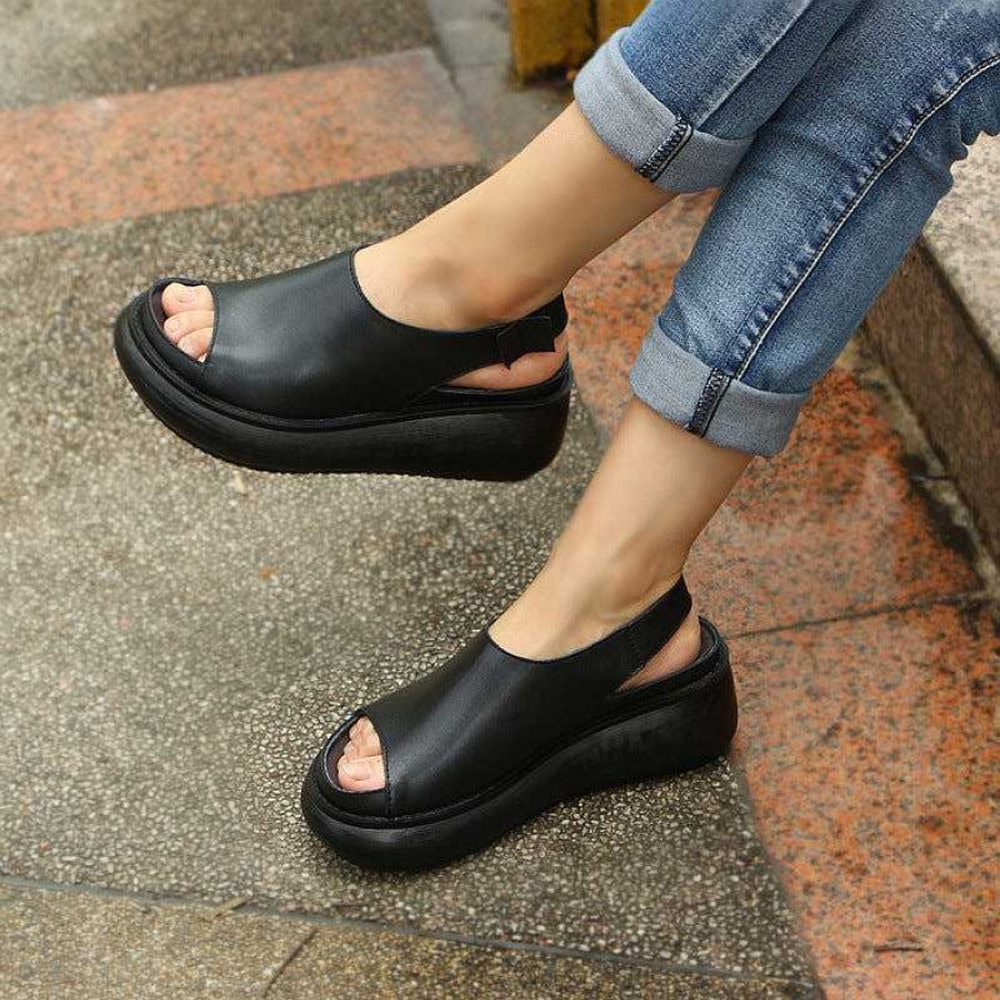 Dwarves Handmade Leather Light Platform Sandals For Women Mori Girl Style /