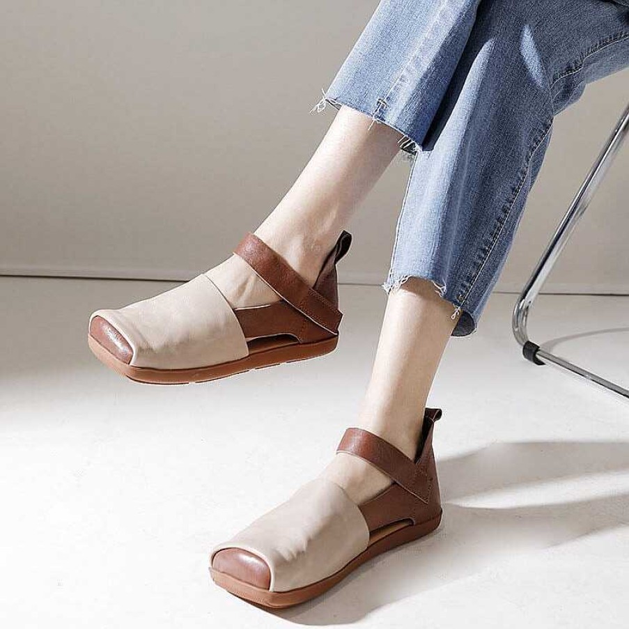 Dwarves Retro Leather Sandals Square Toe Touch-Strap In / /