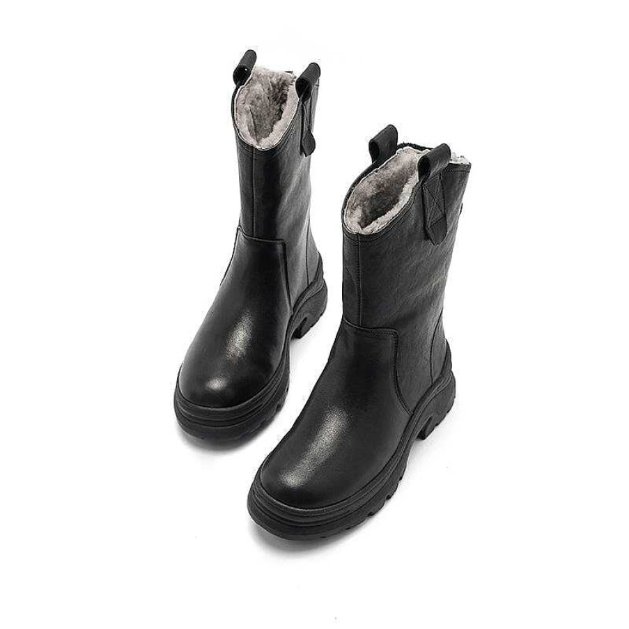 Dwarves Womens Leather Short Boots Snow Boots Have Fleece Lined For Cold Winter In Black/Brown/Coffee