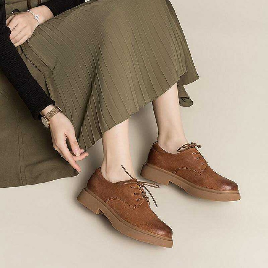 Dwarves Handmade Full Grain Leather Oxfords & Tie Flats For Women /