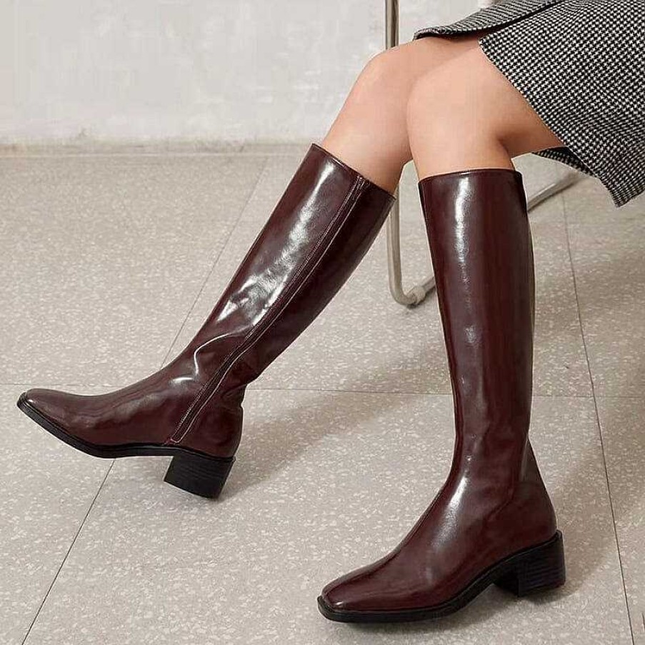 Dwarves Riding Boots For Women In / Leather - Chunky Sole Tall Boots Slimming Boots