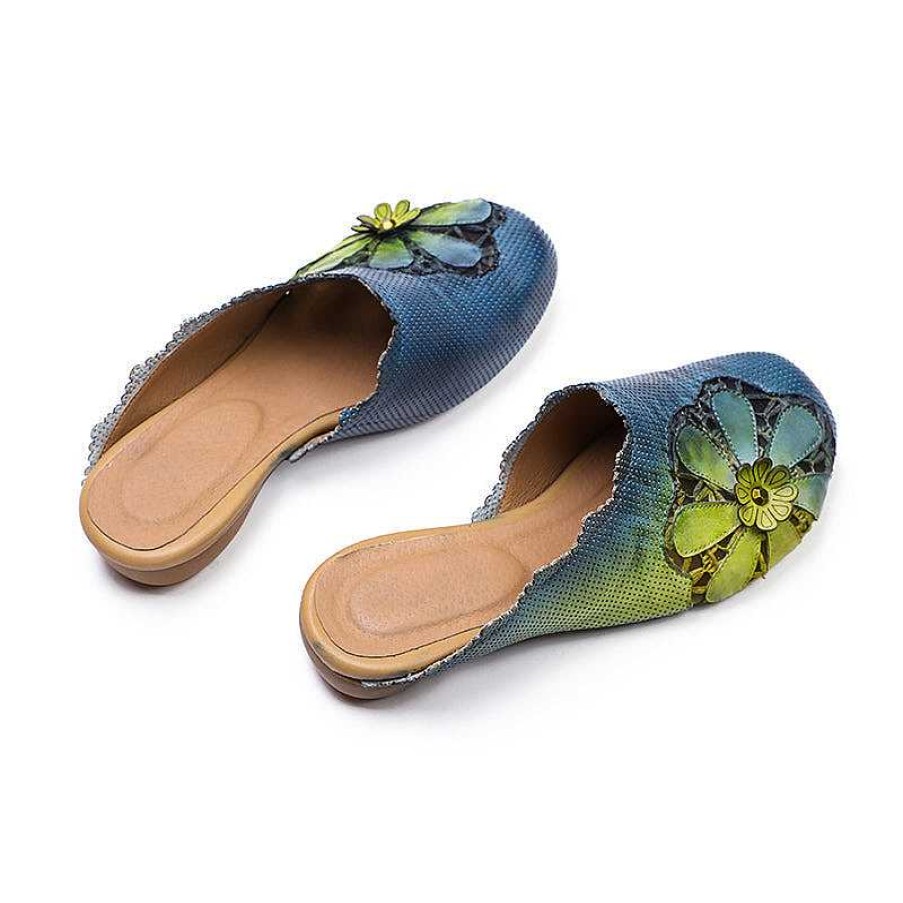 Dwarves Retro Leather Slippers With Flowers In /