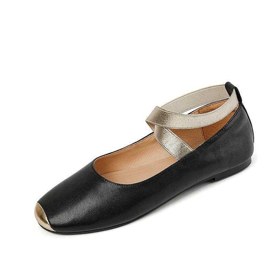 Dwarves Handmade Leather Mary Jane Flats With Cross-Strap Detail In /