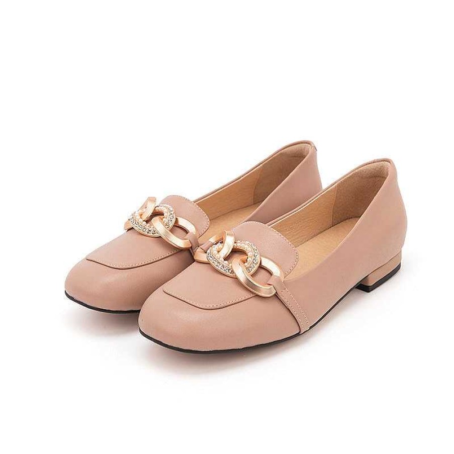 Dwarves Metal Chain Detailed Leather Loafers For Women /