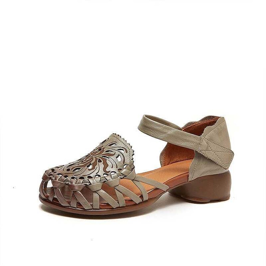 Dwarves Retro Woven Leather Sandals For Women Soft Bottom /