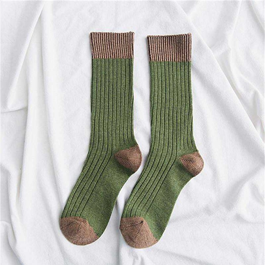 Dwarves Retro Cotton Stockings Color Blocking Design Mori Girl Loose Socks Calf Length For Fall/Winter 5 Colours