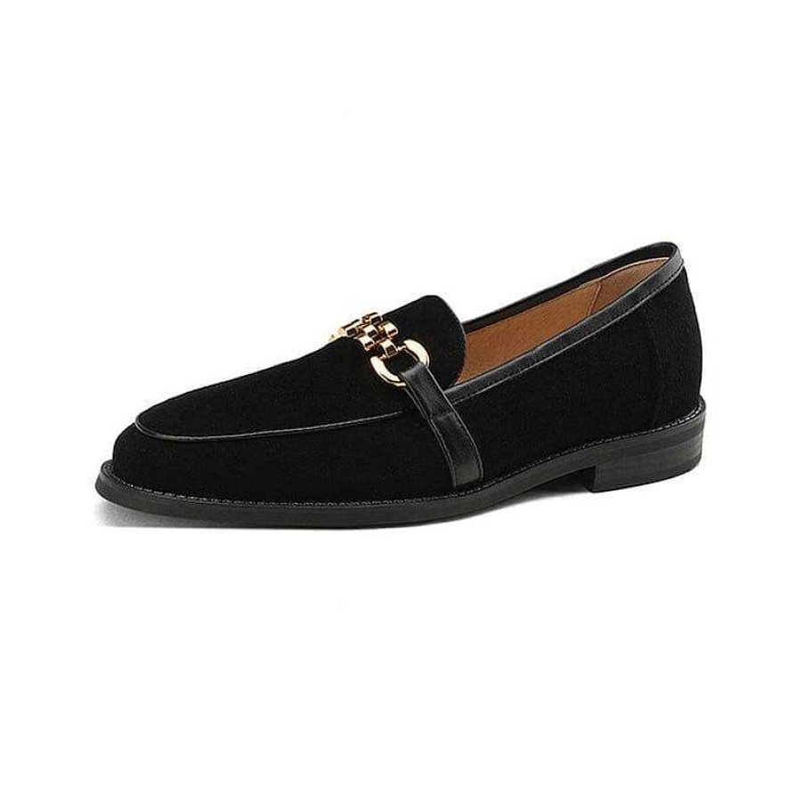 Dwarves Suede Leather Loafers For Women Round Toe In Coffee/