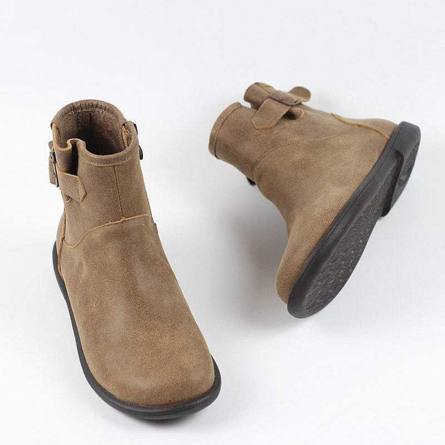 Dwarves Handmade Leather Ankle Boots For Women Soft Retro Round Toe Short Plush Lining For Cold Winter