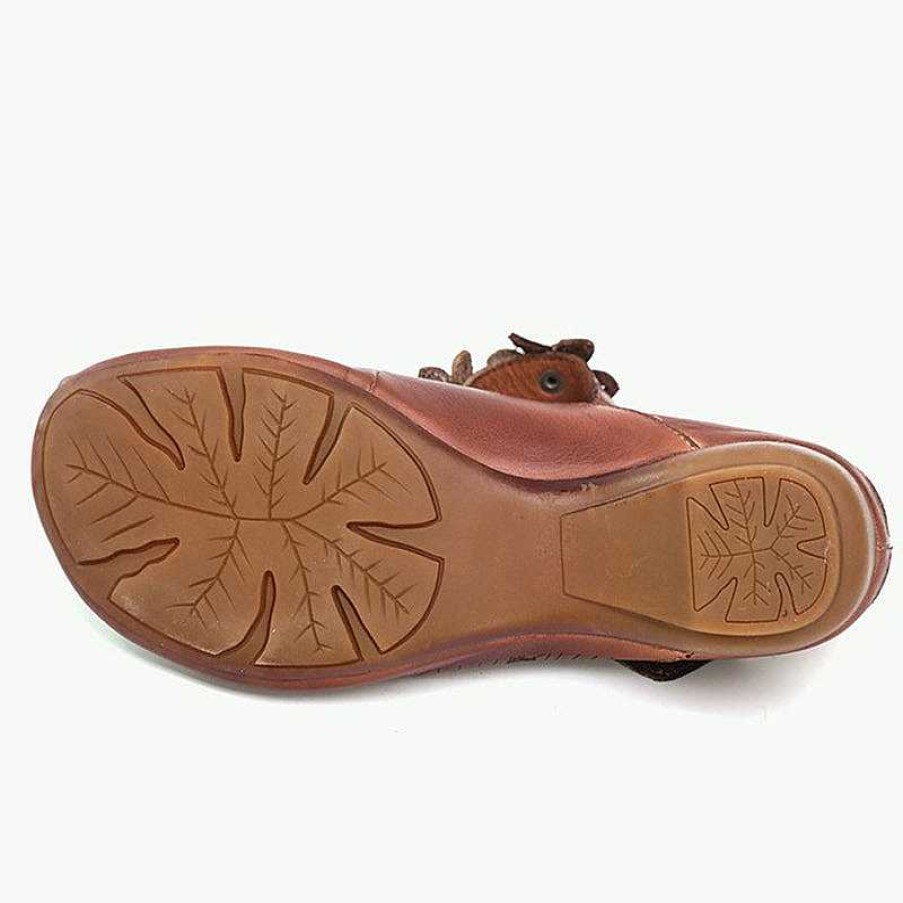 Dwarves Retro Leather Slide Sandals Summer Slippers Handmade Mules Flowers /