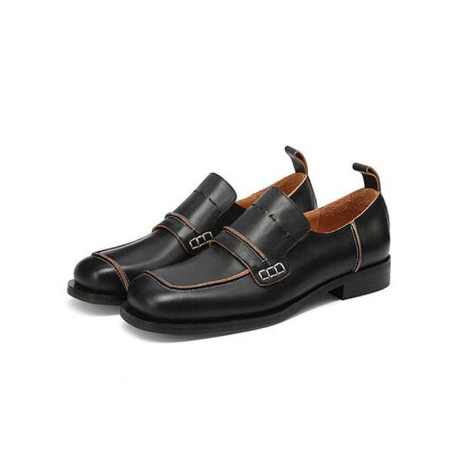 Dwarves Leather Penny Loafers For Women In Black