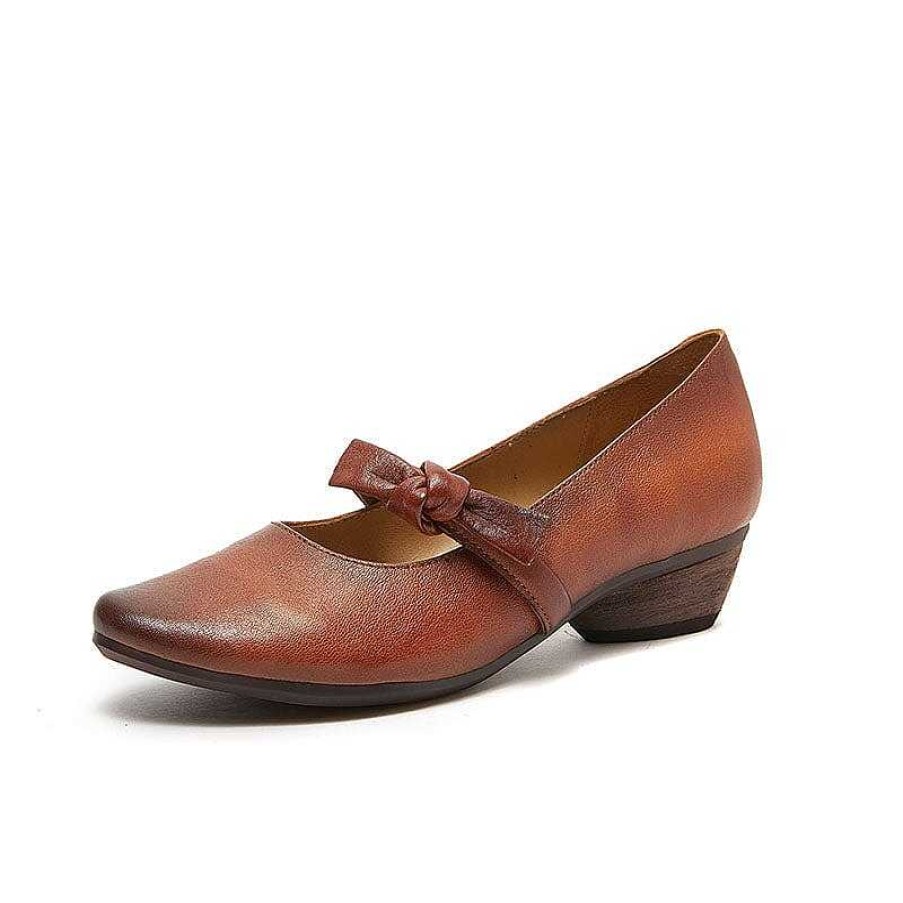 Dwarves Handmade Leather Mary Jane Flat Shoes With Bow In