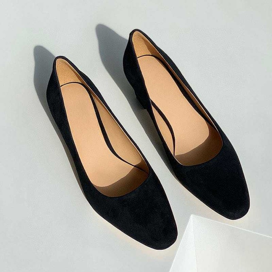 Dwarves Handmade Suede Leather Retro Square Toe Heels Pumps Women Shoes Block Heels Slip On Office Shoes