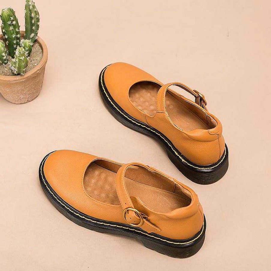 Dwarves Handmade Retro Matte Leather Flat Mary Jane Shoes For Womens Round Toe / /