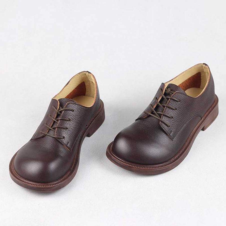 Dwarves Round Toe Oxfords & Tie Shoes For Women Handmade Full Grain Leathe /