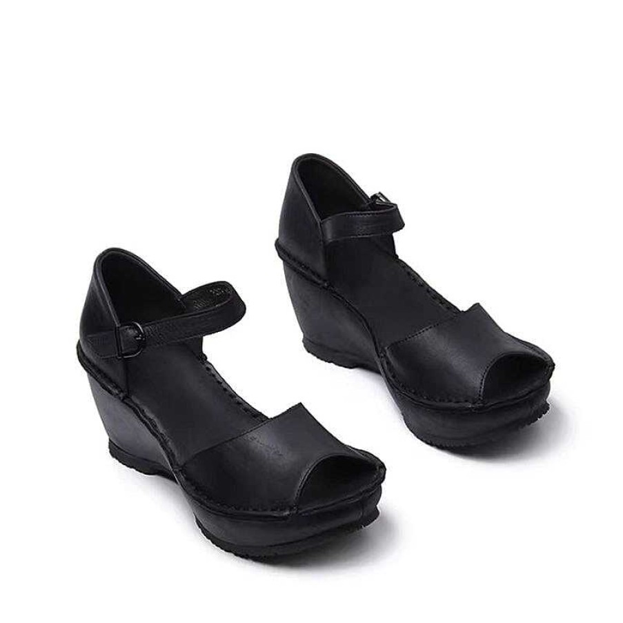 Dwarves Handmade Leather Wedges Sandals Ankle Strap Peep Toe In / /