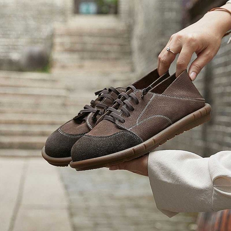 Dwarves Handmade Soft Leather Oxfords & Tie Flats For Women In Deep