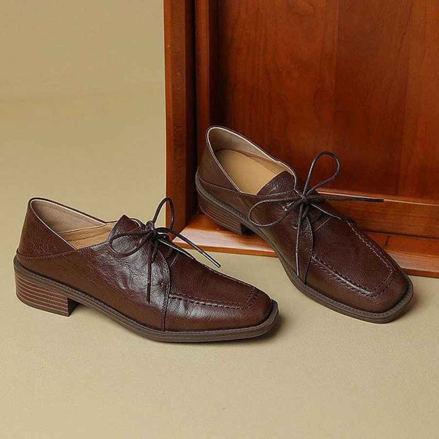 Dwarves Handmade Soft Leather Lace Up Square Toe Derby Shoes In /