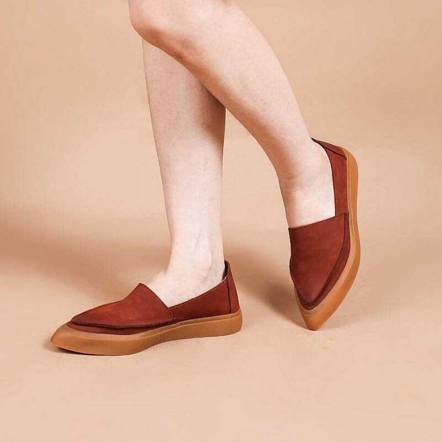 Dwarves Witch Style Point Toe Soft Leather Flat Loafers In / / /