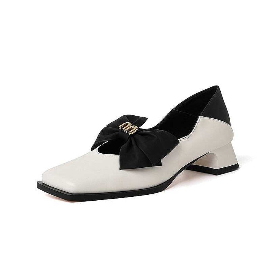 Dwarves Lolita Style Leather Mary Jane With Bow Low Block Heel Square Toe In /