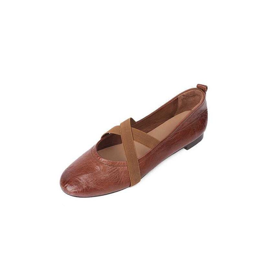 Dwarves Handmade Leather Mary Jane Shoes Cross Strap Ballet Flats In / / /