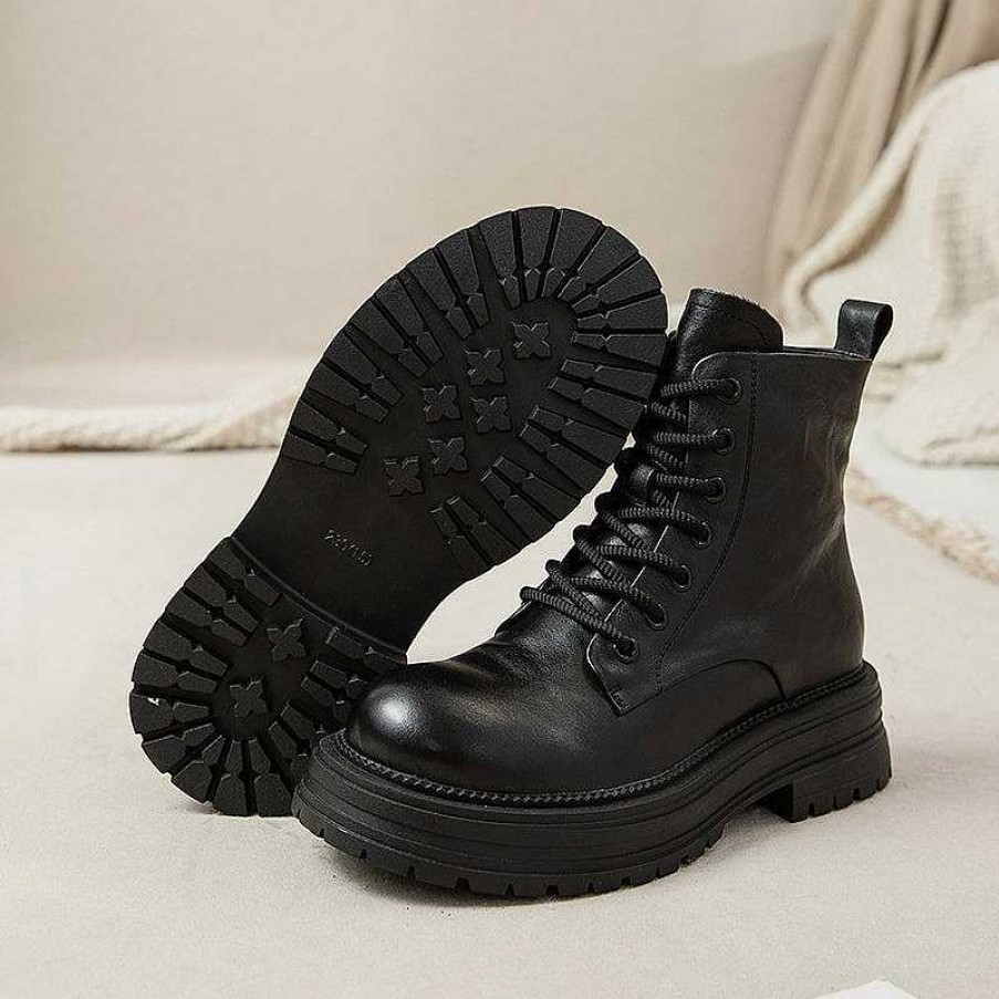 Dwarves 50Mm Platform Boots Lace Up Leather Martin Boots Round Toe Combat Boots In /