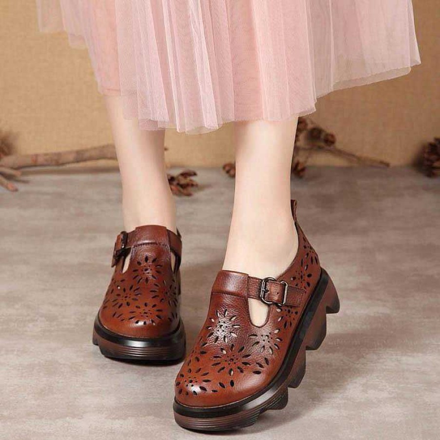 Dwarves Handmade Leather Light Platform Sandals For Women Mori Girl Style Retro Mary Jane Shoes /