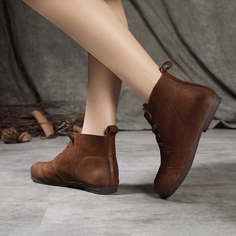 Dwarves Handmade Flat Ankle Booties Mori Girl Shoes Soft Leather Color Blocking In /