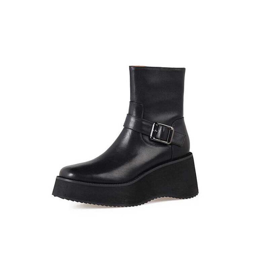 Dwarves Leather Platform Wedge Boots 70Mm Heeled With Buckle And Size Zipper In