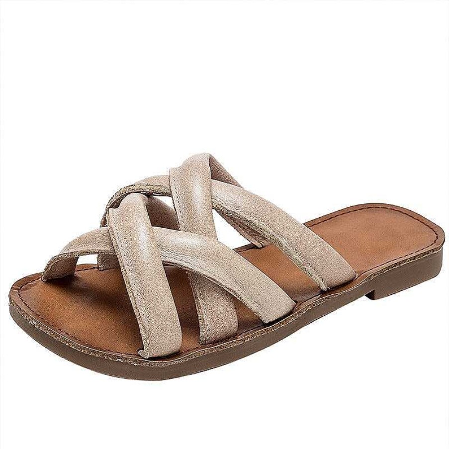 Dwarves Woven Leather Gladiator Slide Sandals For Women Flat Slippers In / /