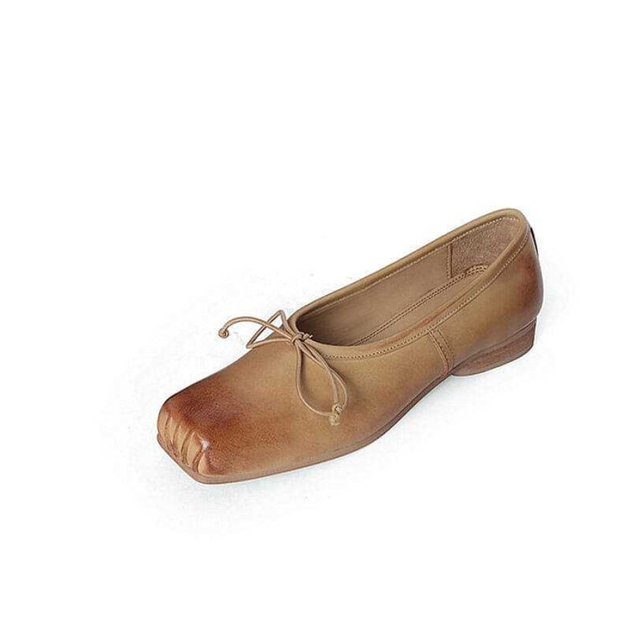 Dwarves All Leather Ballet Flats With Bow Square Toe In /