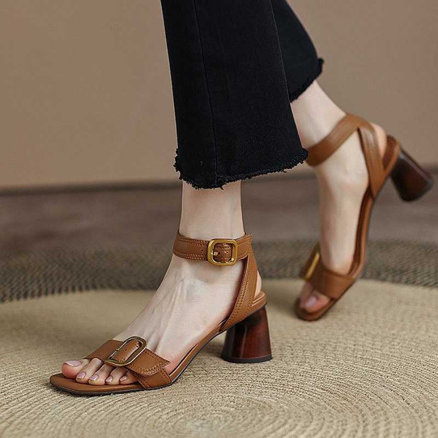 Dwarves Block Heel Leather Sandal Buckle Sandals In / /