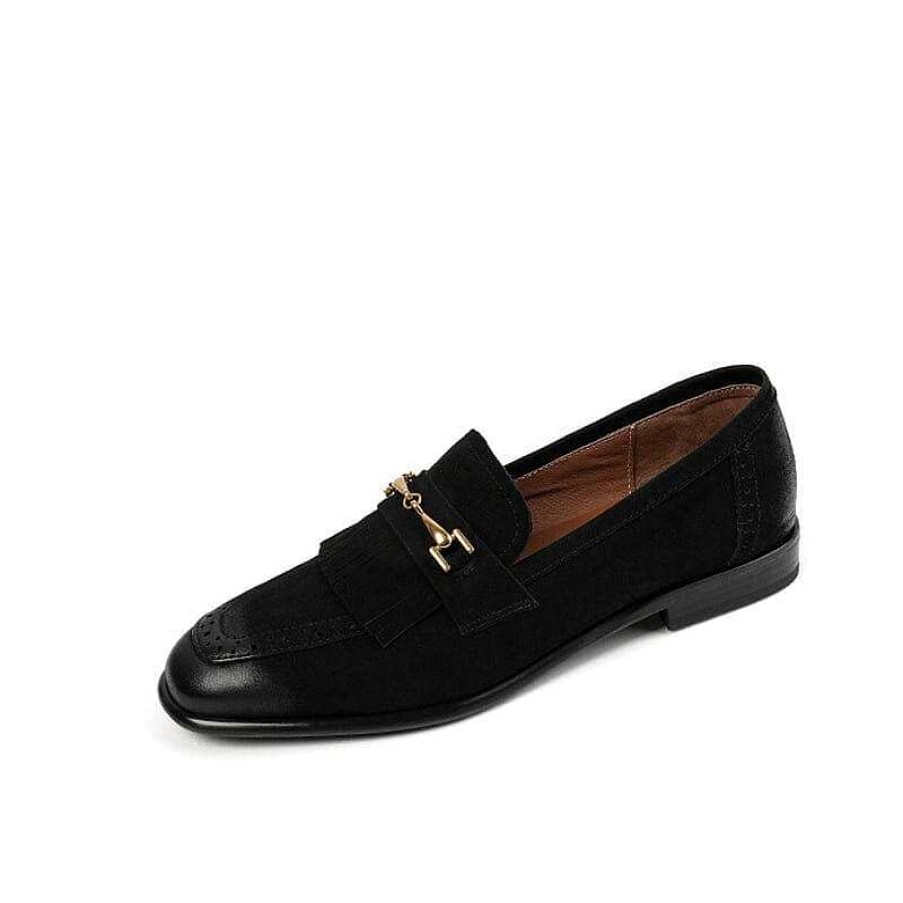 Dwarves Retro Leather Tassels Loafers For Women Square Toe In /