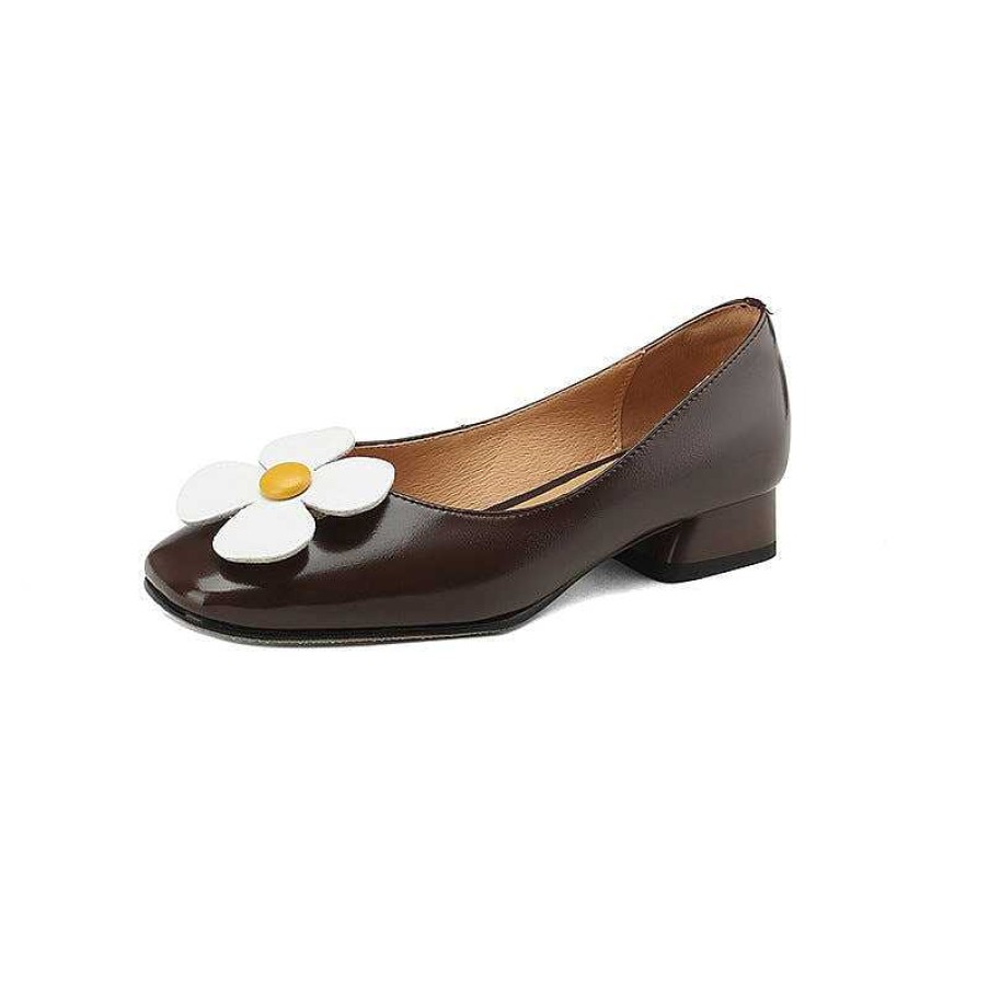 Dwarves Square Toe Leather Flat Slip On For Women With Plumerias Handmade In / /