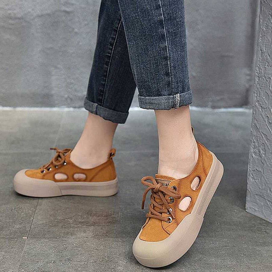 Dwarves Leather Low-Top Sneakers For Women Lace Up And Cut Out In / /