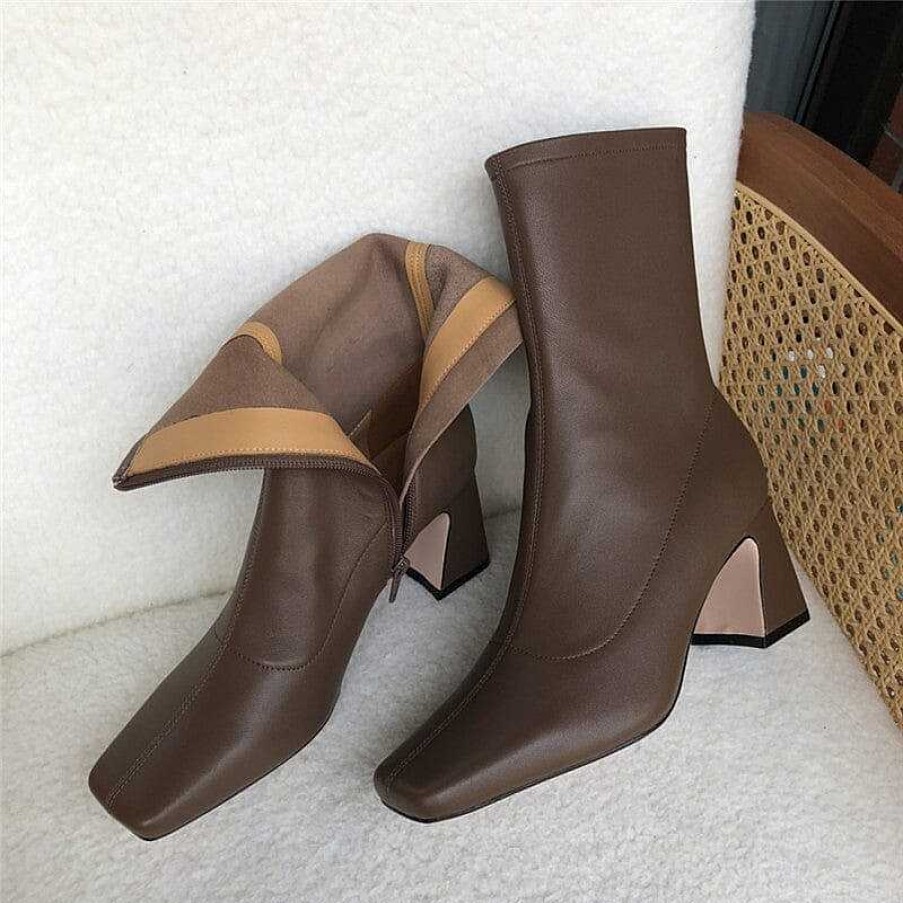 Dwarves Classic Sheepskin Slimming Boots Elegant Glove-Like Ankle Boots High Heel Side Zipper Boots