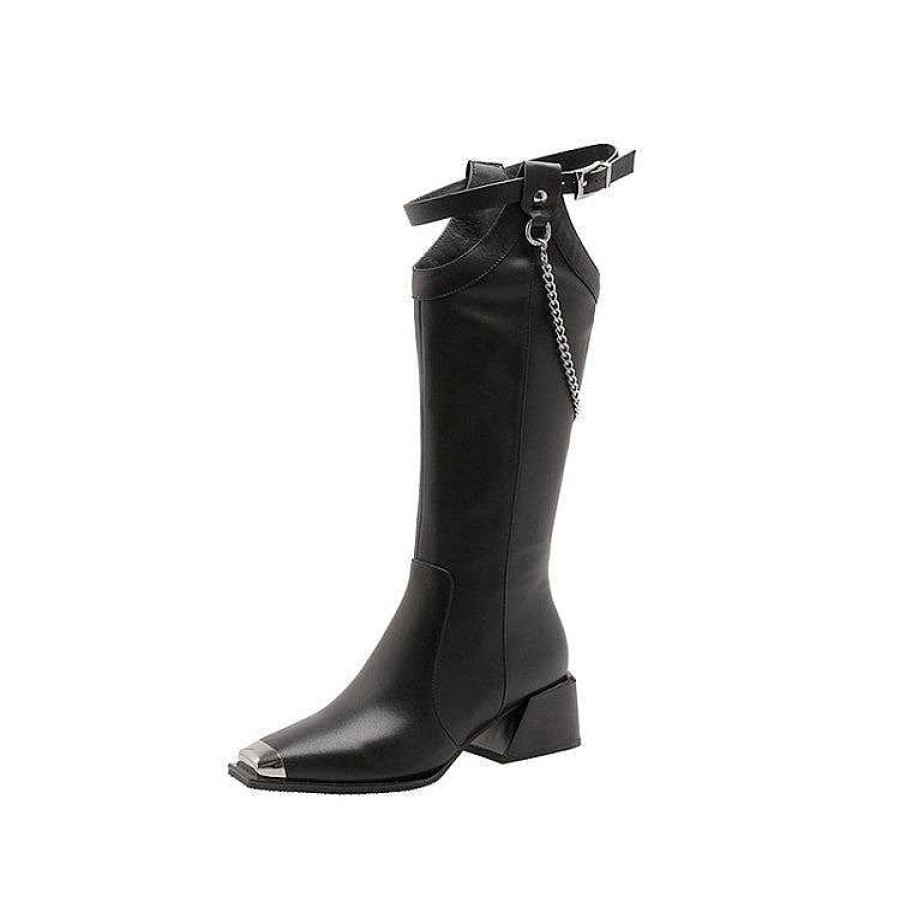 Dwarves Riding Boots For Women In Leather Square Toe- Embellished Leather Boots