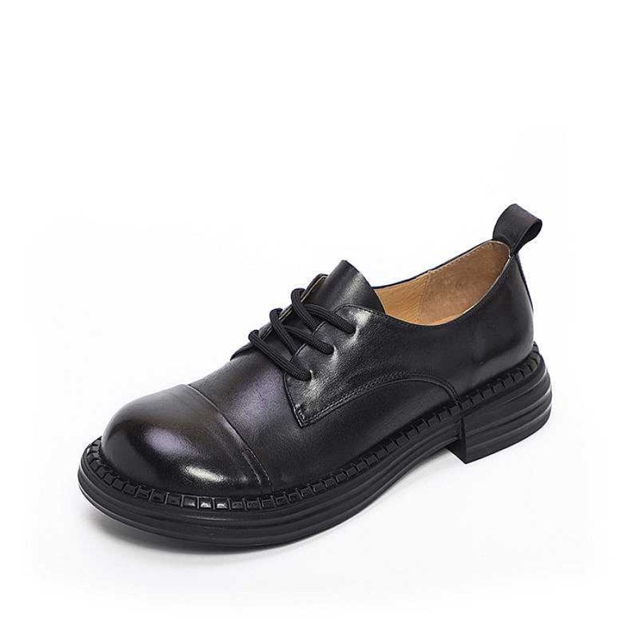 Dwarves Handmade Retro Genuine Leather Lace Up Oxfords Round Toe /