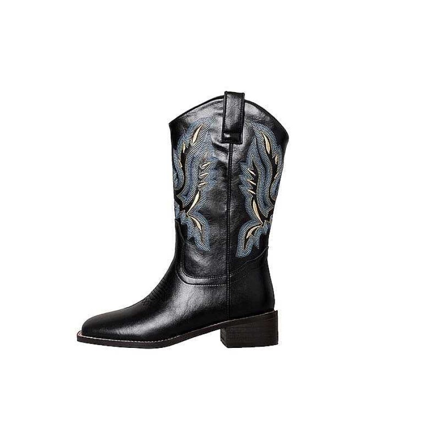 Dwarves Western Boots For Womens Mid Calf Leather Boots Embroider / / Roper Cowgirl Boots