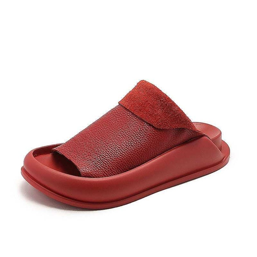 Dwarves Handmade Leather Platform Footbed Slippers Open Toe In / / /